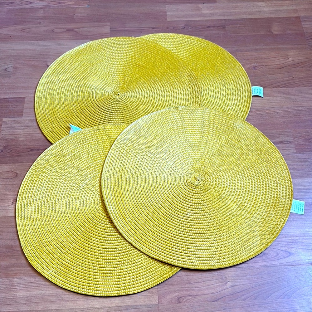 Vibrant Yellow Wicker Placemats | 4 Round Table Decor Gold Mustard Kitchen Boho
